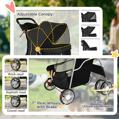 Foldable Pet Stroller With 360° Swivel Wheels, Reflective Strips, Black Dog Bike Trailers & Strollers at Gallery Canada