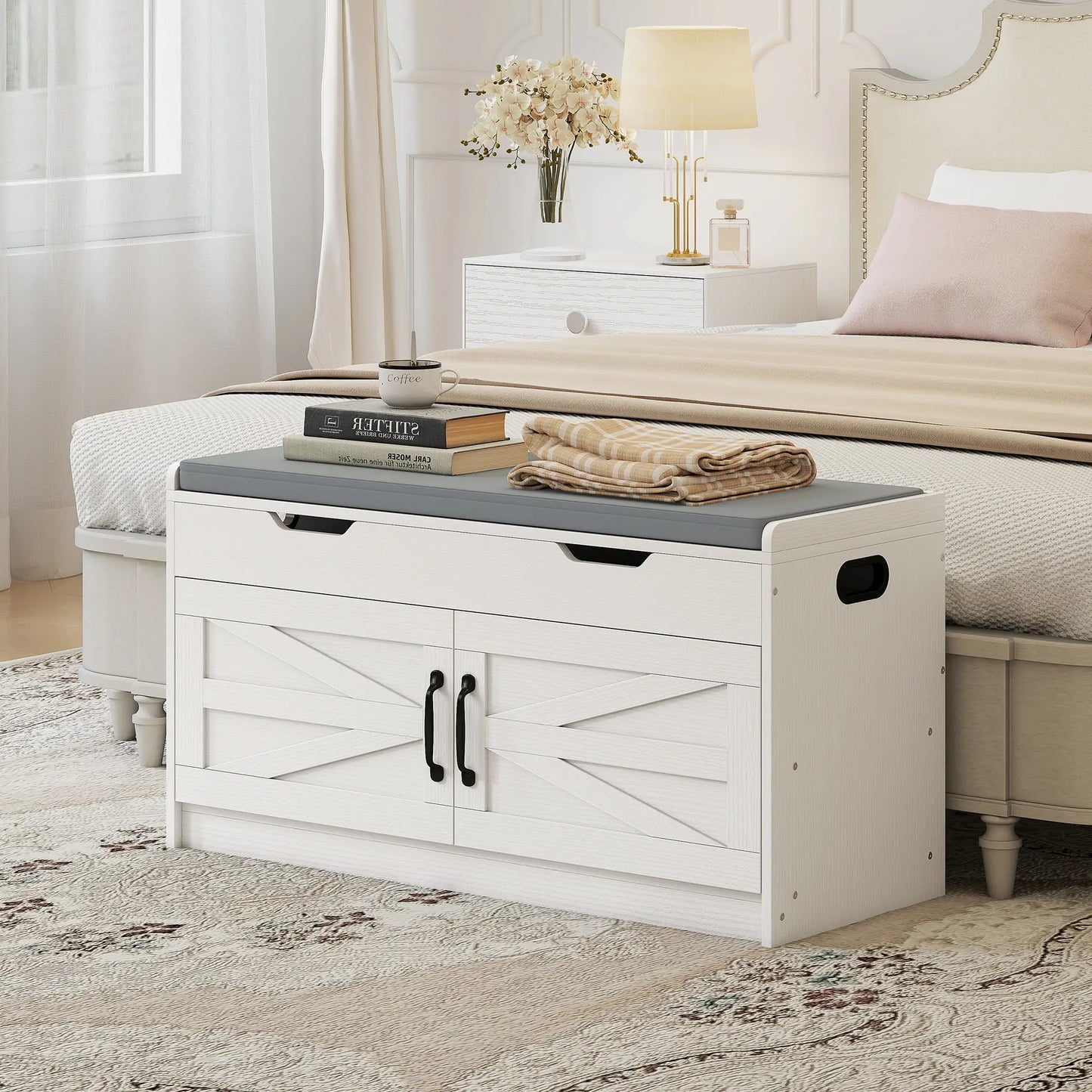 Shoe Storage Bench, 2-Tier Cabinet, Flip-Top, Padded Cushion, White Shoe Storage Cabinets & Racks at Gallery Canada