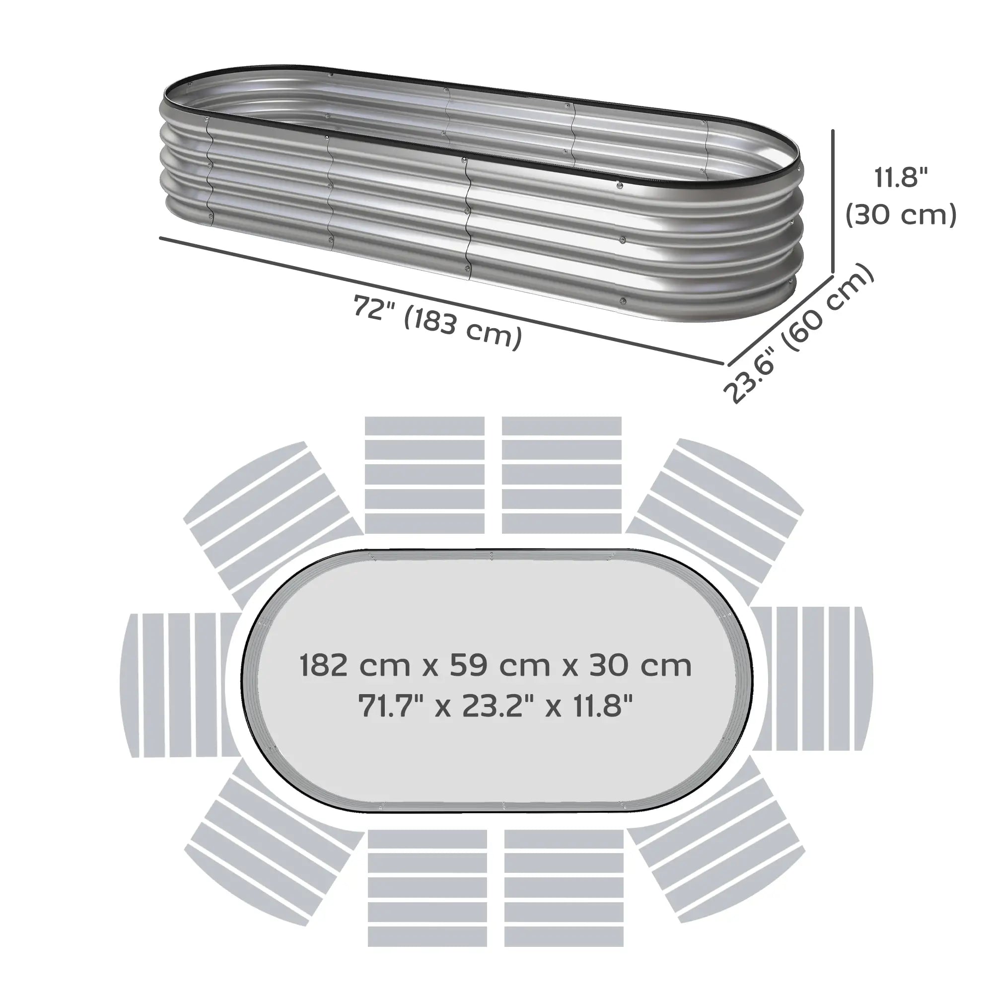 2Pcs Galvanized 6x2x1 ft Raised Garden Bed, Silver Galvanized Planter Boxes at Gallery Canada