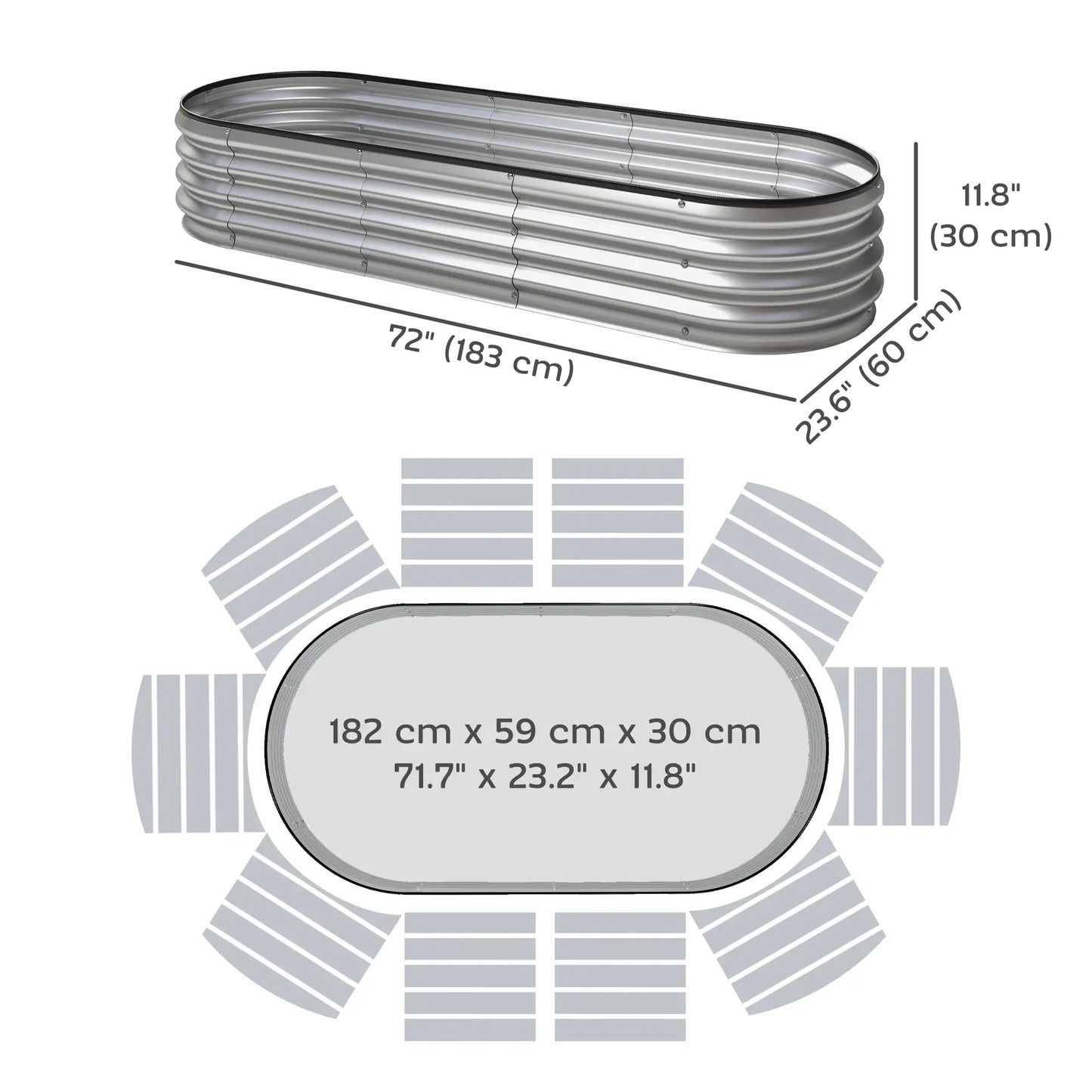 2Pcs Galvanized 6x2x1 ft Raised Garden Bed, Silver Galvanized Planter Boxes at Gallery Canada