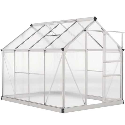 6' x 8' x 6.6' Polycarbonate Greenhouse, Walk-In Garden Kit, Silver Walk In Greenhouses Silver, Clear at Gallery Canada