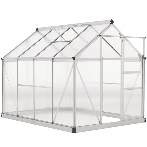 6' x 8' x 6.6' Polycarbonate Greenhouse, Walk-In Garden Kit, Silver