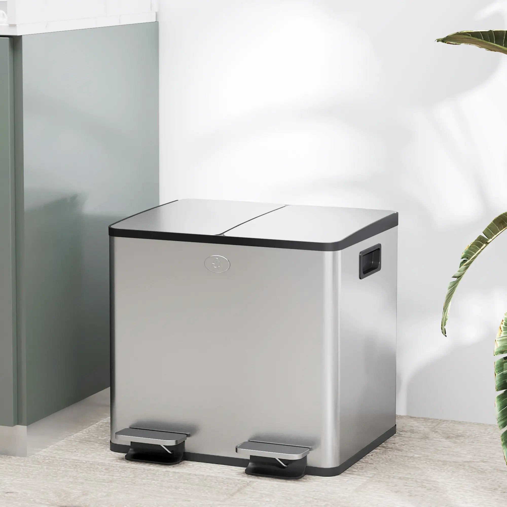 Dual Garbage Bin, Soft Close Trash Can, 2 x 15 Liter, Silver Household Supplies at Gallery Canada