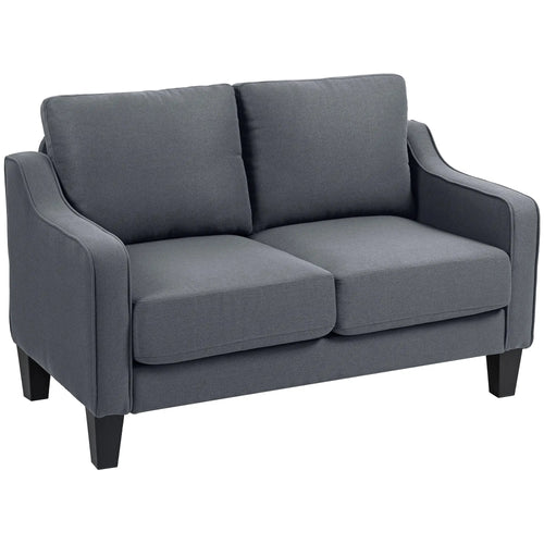 Modern Loveseat Sofa, Pocket Spring, Linen Upholstered, Charcoal Grey