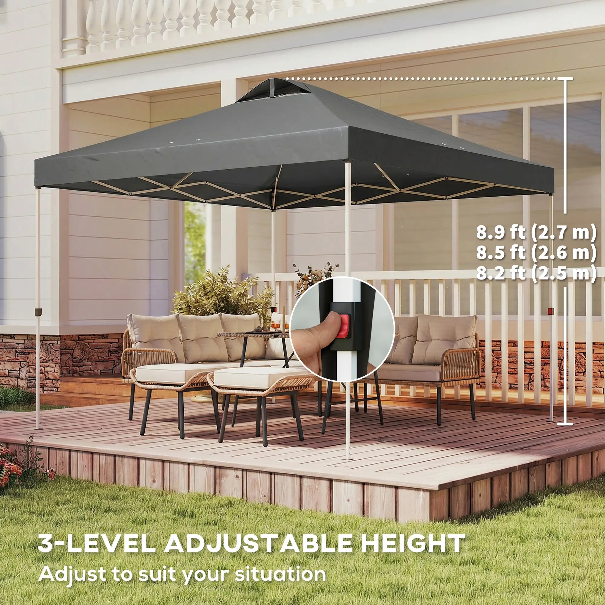 Waterproof Pop Up Canopy Tent, 9.8' x 9.8', Dark Grey Pop Up Canopies at Gallery Canada