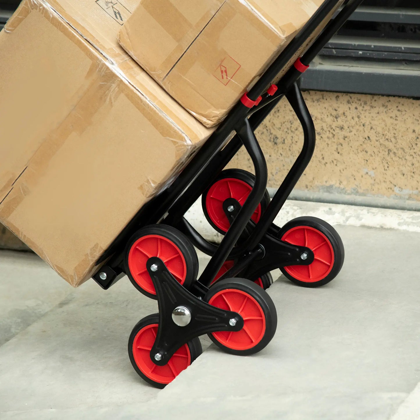 6-Wheels Stair Climber Cart, Foldable Steel, 264lbs, Black and Red Folding Hand Trucks at Gallery Canada
