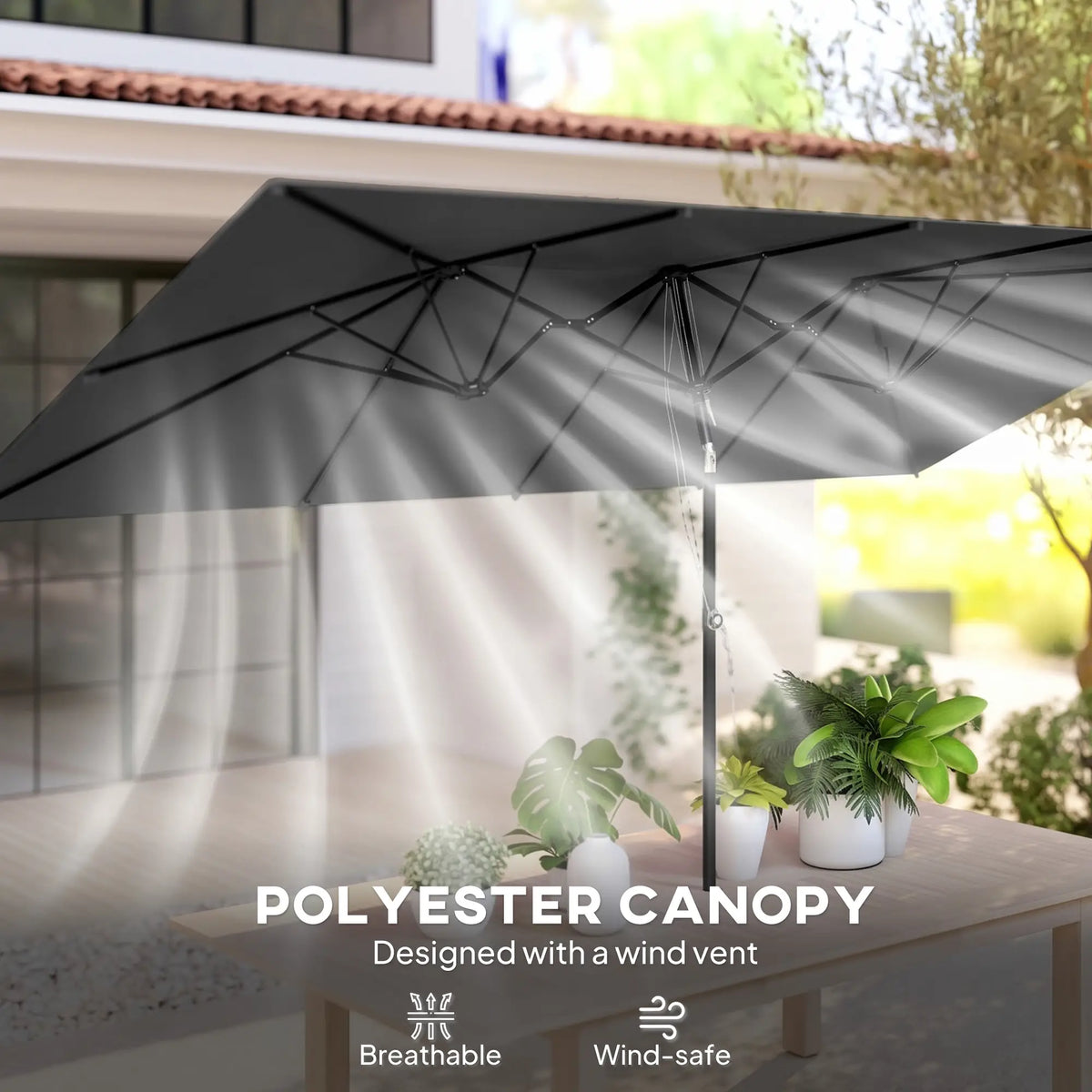 Double-Sided Patio Umbrella With Tilt, Adjustable Height, Vents, 12 Ribs, Grey Double-sided Umbrellas at Gallery Canada