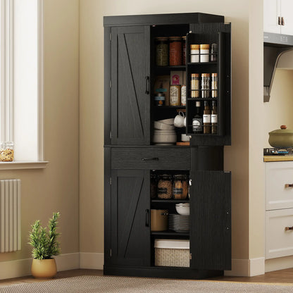 72 Inch Kitchen Pantry Cabinet, Farmhouse Storage, 4 Barn Doors, Black Kitchen Pantry Cabinets at Gallery Canada