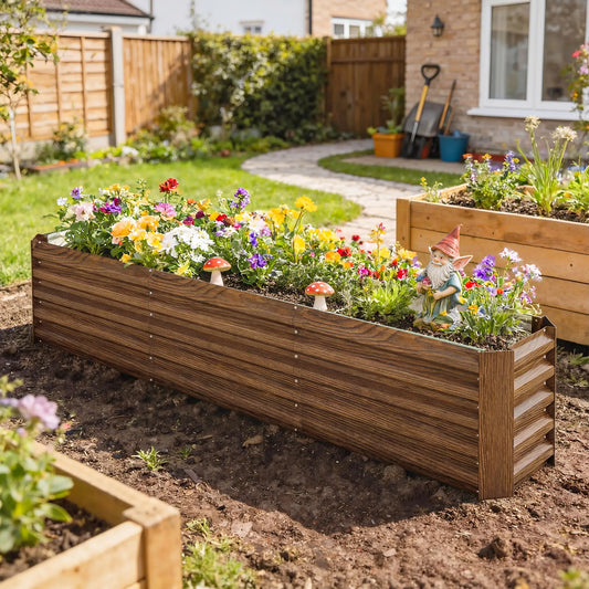 8 x 1.3 x 1.5ft Galvanized Raised Garden Bed, Brown Wood Effect, Brown Galvanized Planter Boxes Brown Wood Effect at Gallery Canada