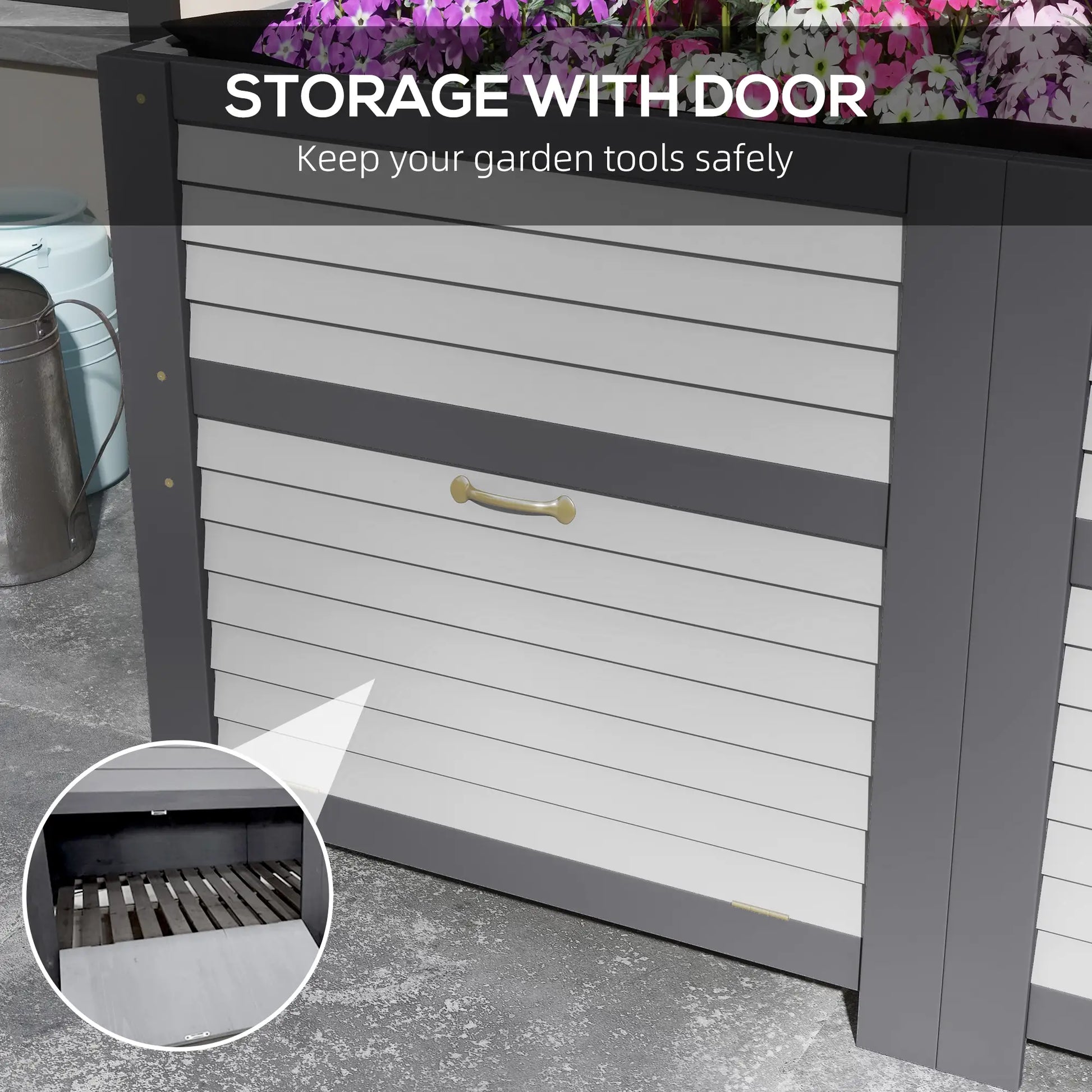 Wooden Elevated Planter Box with Storage, 59" x 30" x 29.5", Grey Galvanized Planter Boxes at Gallery Canada