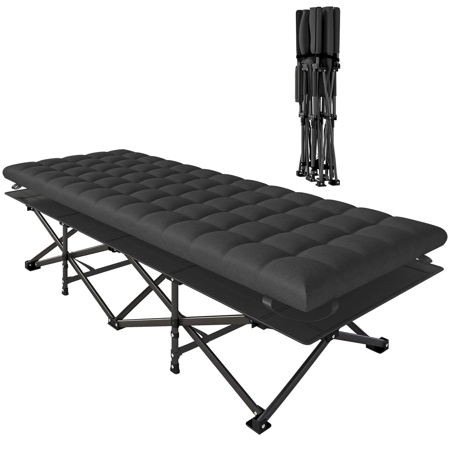 32" Extra Wide Folding Camping Cot, Soft Pad, Non-Slip Feet, Carry Bag, Black Camping Cots at Gallery Canada