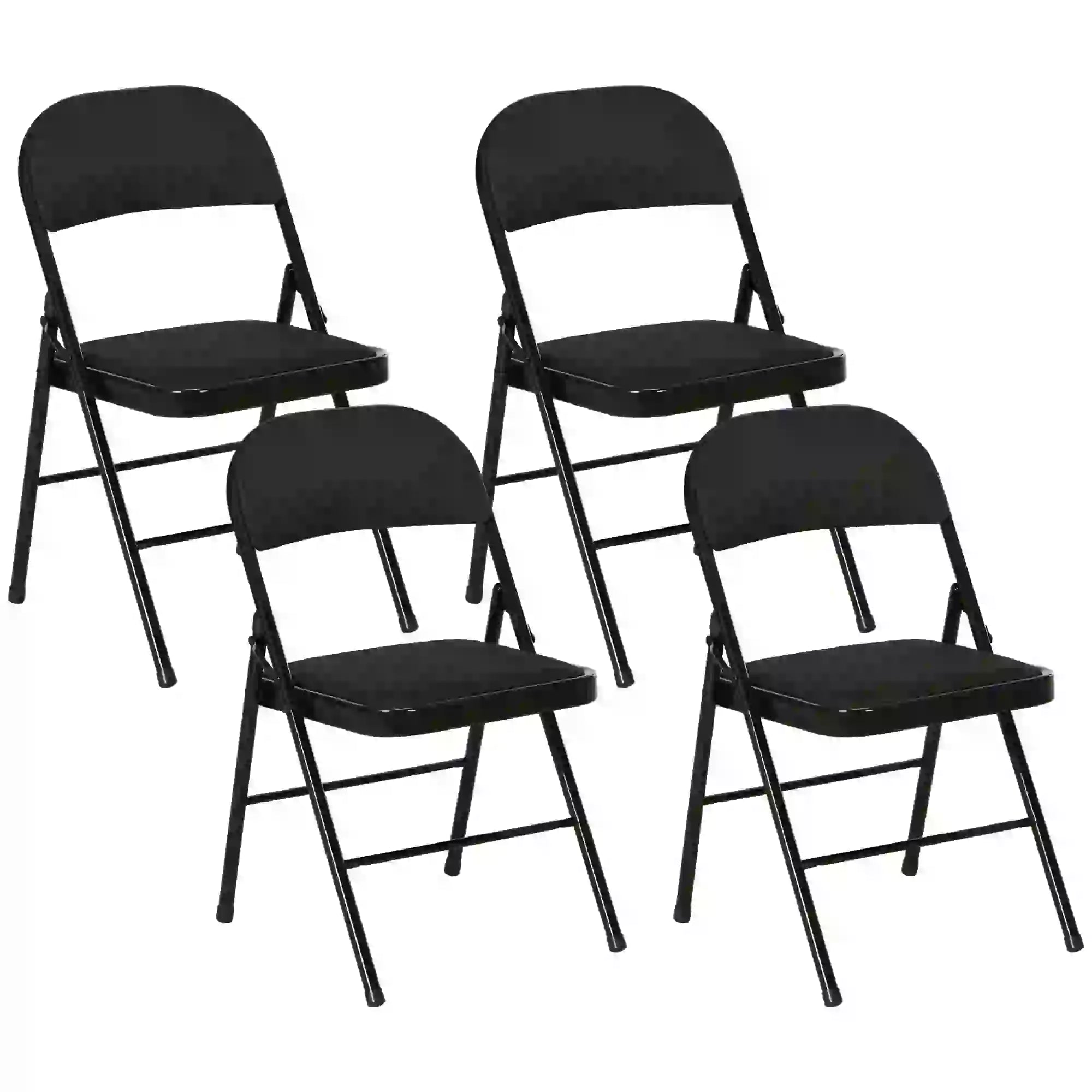 Set of 4 Foldable Metal Chairs, Linen Padded Seat, Open Back, Black Dining Chairs at Gallery Canada