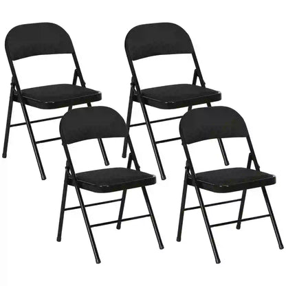 Set of 4 Foldable Metal Chairs, Linen Padded Seat, Open Back, Black Dining Chairs at Gallery Canada