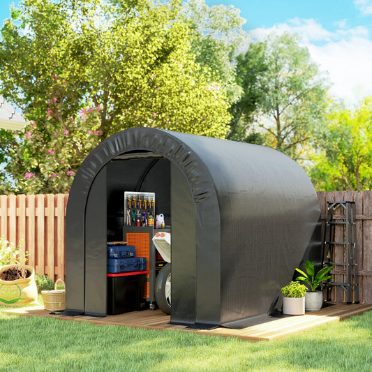 6' x 8' Outdoor Storage Shed, Heavy Duty Galvanized Steel, Black Car Shelters Black, Silver at Gallery Canada