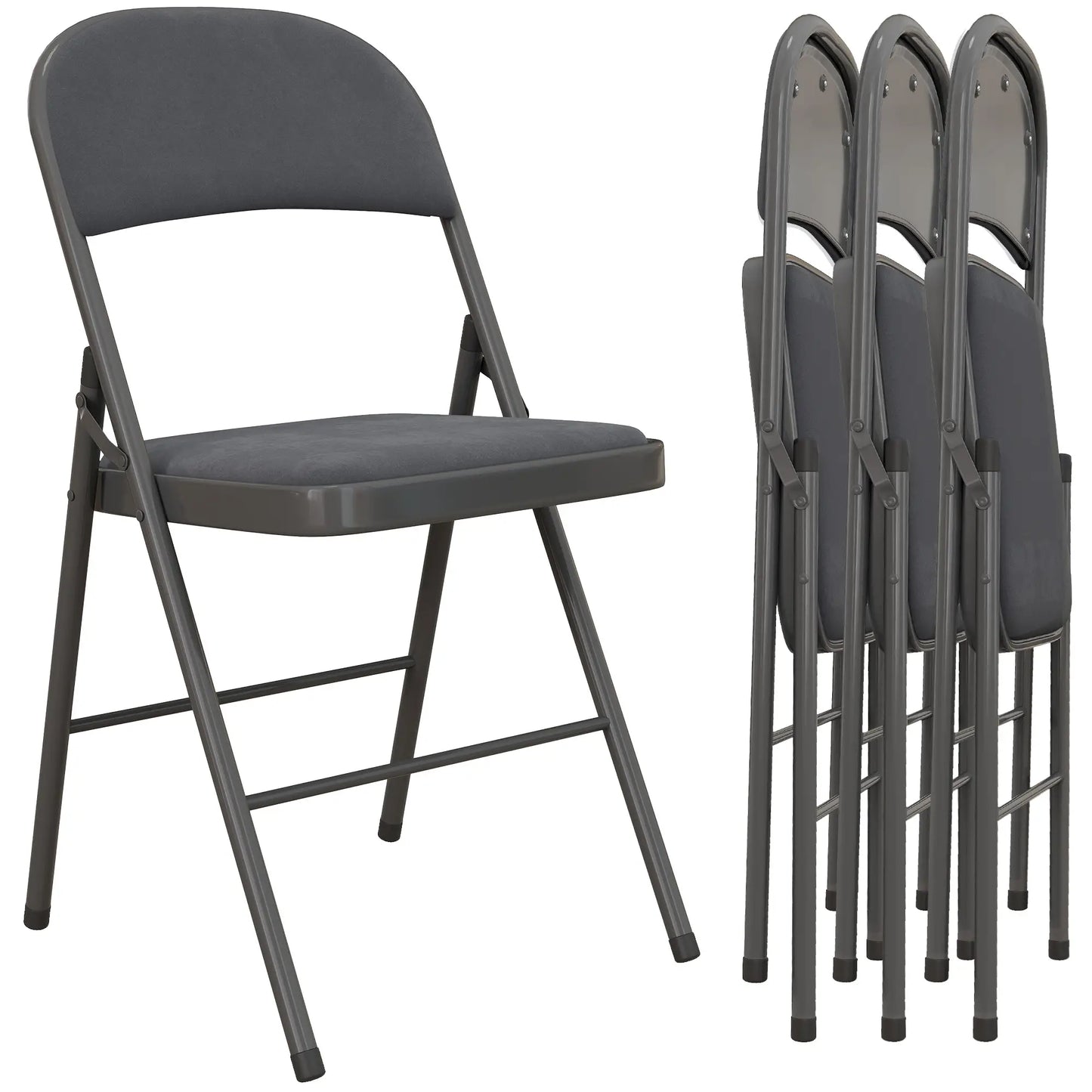 4 Pack Folding Chairs, Padded Seats, Velvet, Steel Frame, Dark Grey Dining Chairs at Gallery Canada