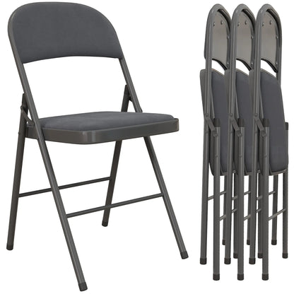 4 Pack Folding Chairs, Padded Seats, Velvet, Steel Frame, Dark Grey Dining Chairs at Gallery Canada