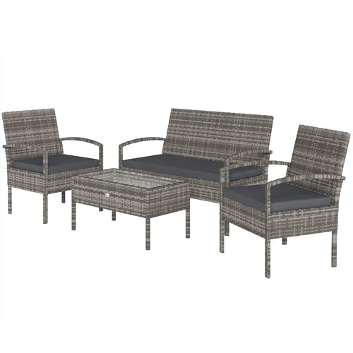 4-Piece Patio Furniture Set, Loveseat, 2 Armchairs, Coffee Table, Dark Grey