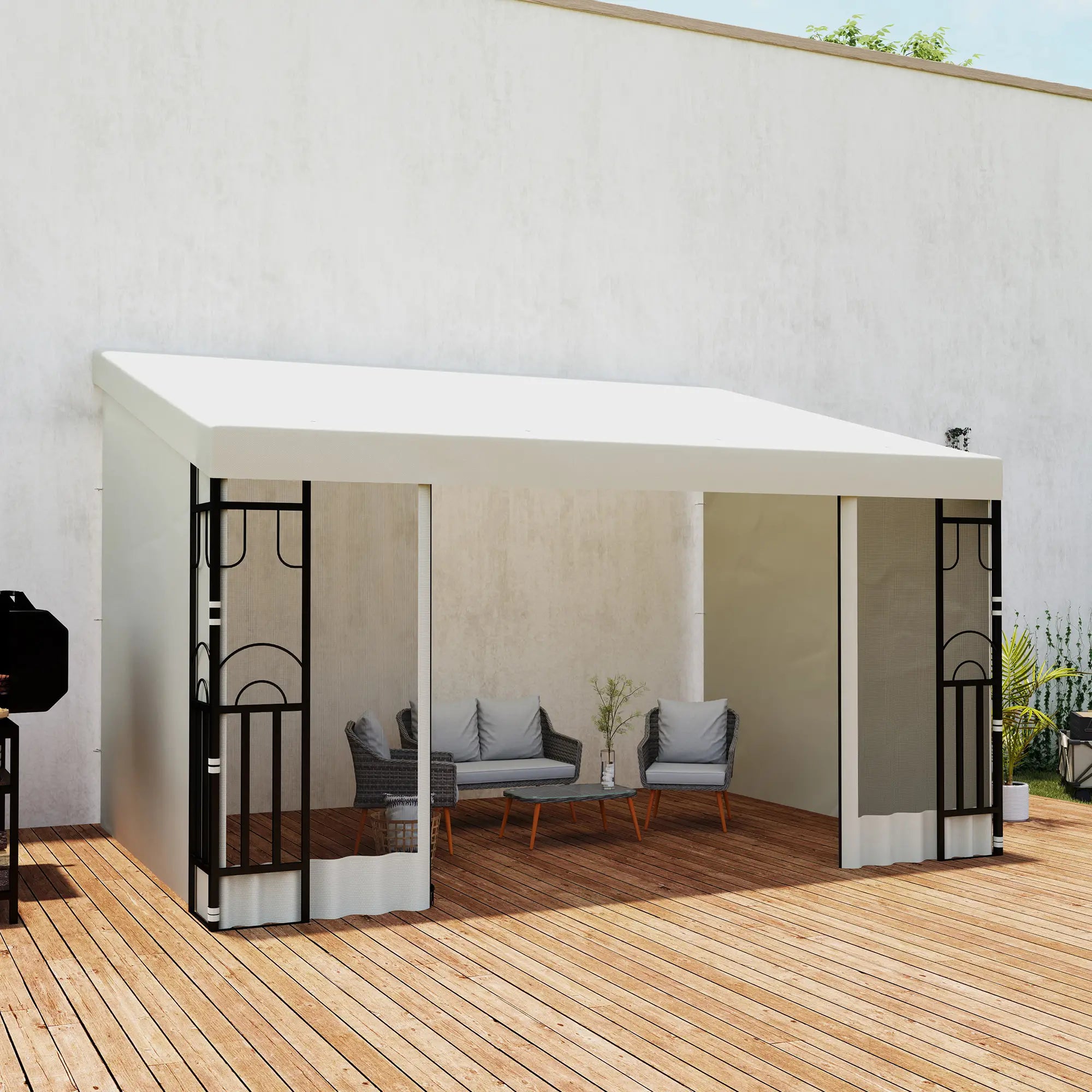 10' x 13' Outdoor Pergola, UV Resistant, with Curtains, Beige Pergolas at Gallery Canada