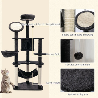 60" Multi-Level Plush Cat Tree, Scratching Posts, 2 Hammocks, Dark Grey Cat Trees at Gallery Canada