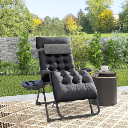 Padded Folding Recliner Chair, Adjustable Backrest, Removable Cushion, Black Lounger Chairs at Gallery Canada