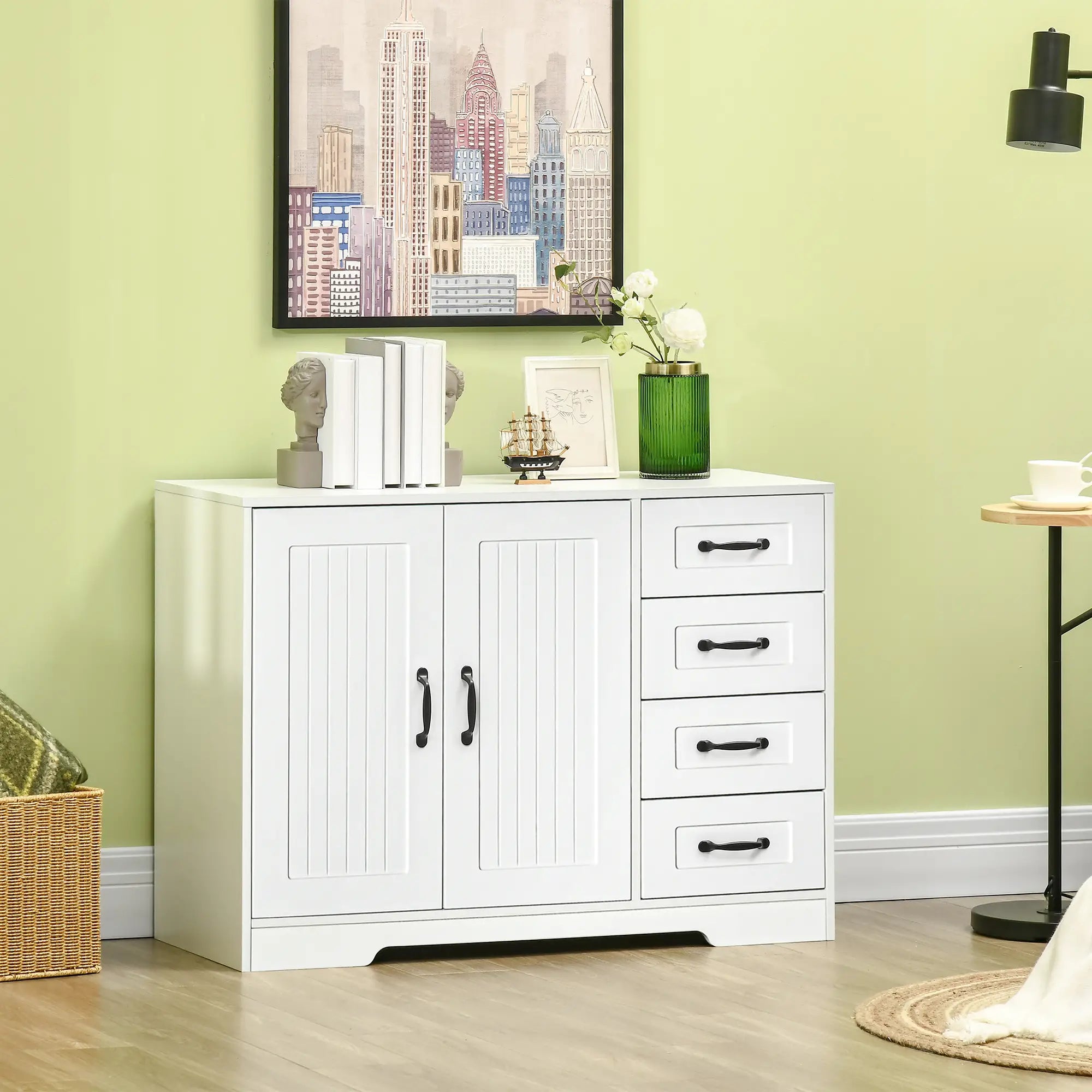 Modern Sideboard Buffet Cabinet, Drawers, Beadboard Door, White Storage Cabinets at Gallery Canada