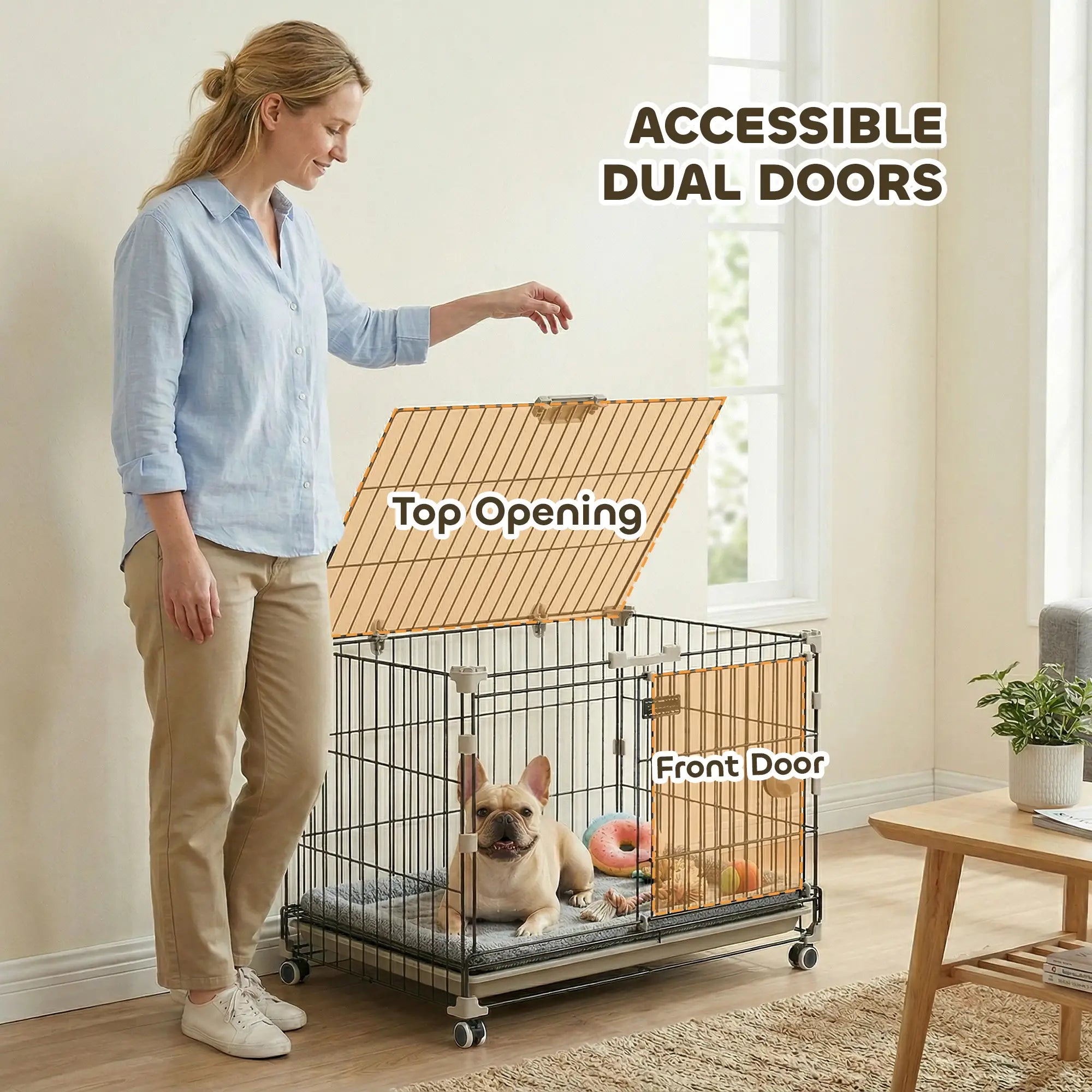 Foldable Dog Crate, 24 Inch Metal Cage, Removable Tray, Lockable Wheels, Black Dog Cages & Crates at Gallery Canada