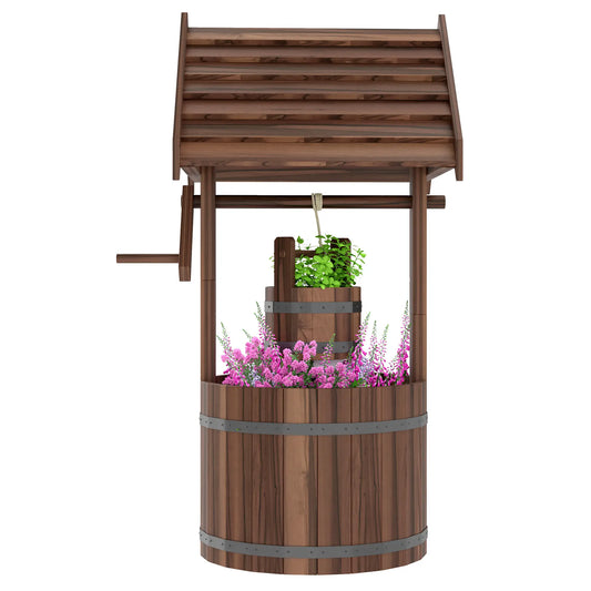 Wood Wishing Well Planter, With Hanging Bucket And Drainage, Tan Water Fountains Tan at Gallery Canada
