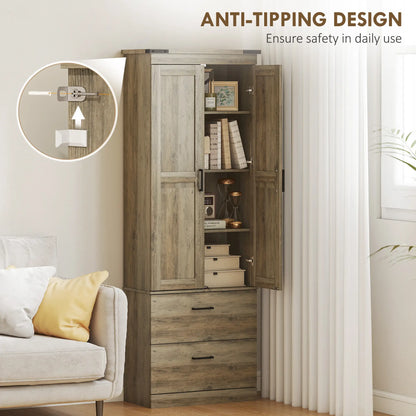 67" Tall Kitchen Pantry Cabinet, Doors, Drawers, Adjustable Shelves, Grey Brown Kitchen Pantry Cabinets at Gallery Canada