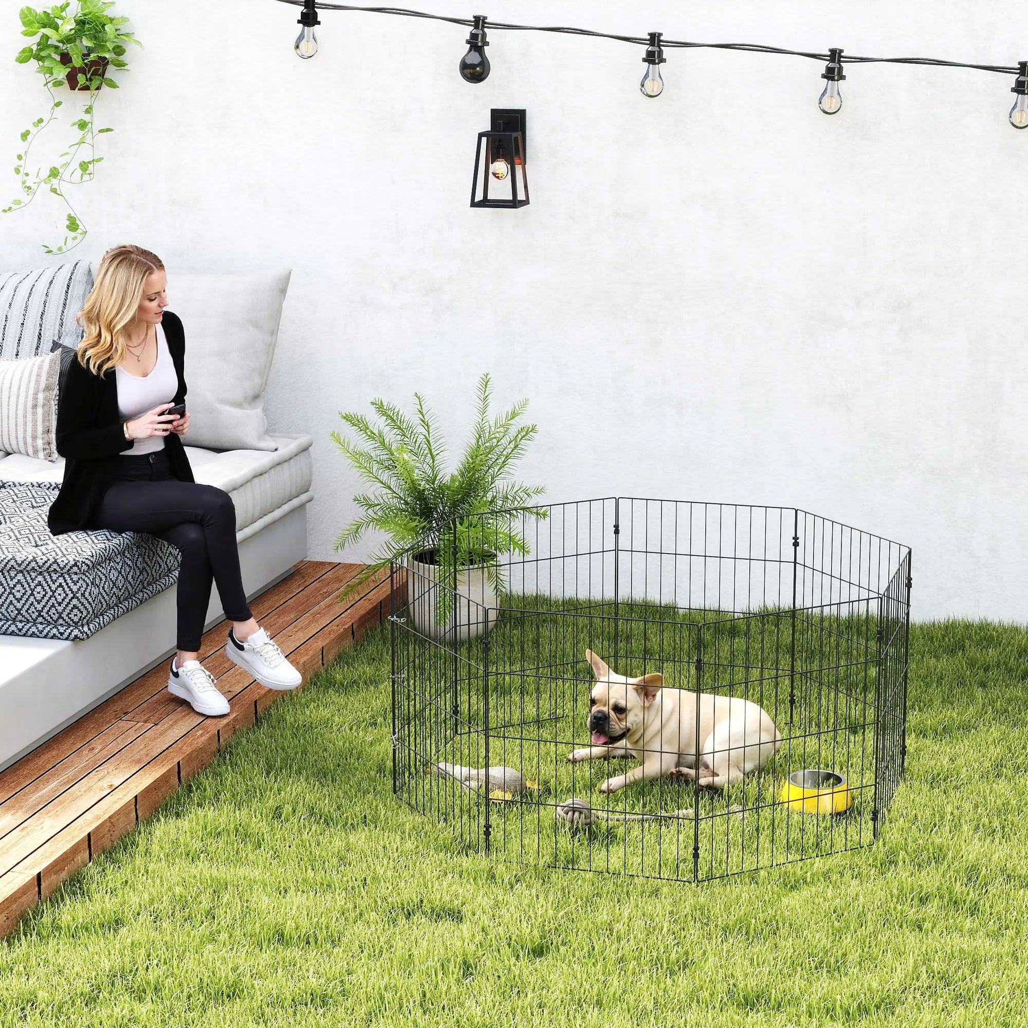 Foldable Metal Dog Playpen, Expandable Pet Fence, 20