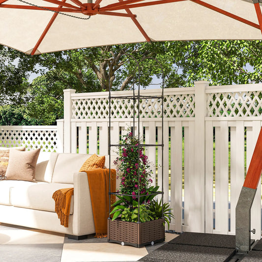 Raised Garden Bed, Tomato Planter Cage, Plastic Box with Trellis, Self-Watering, Drainage Holes Elevated Garden Beds Brown, Black at Gallery Canada