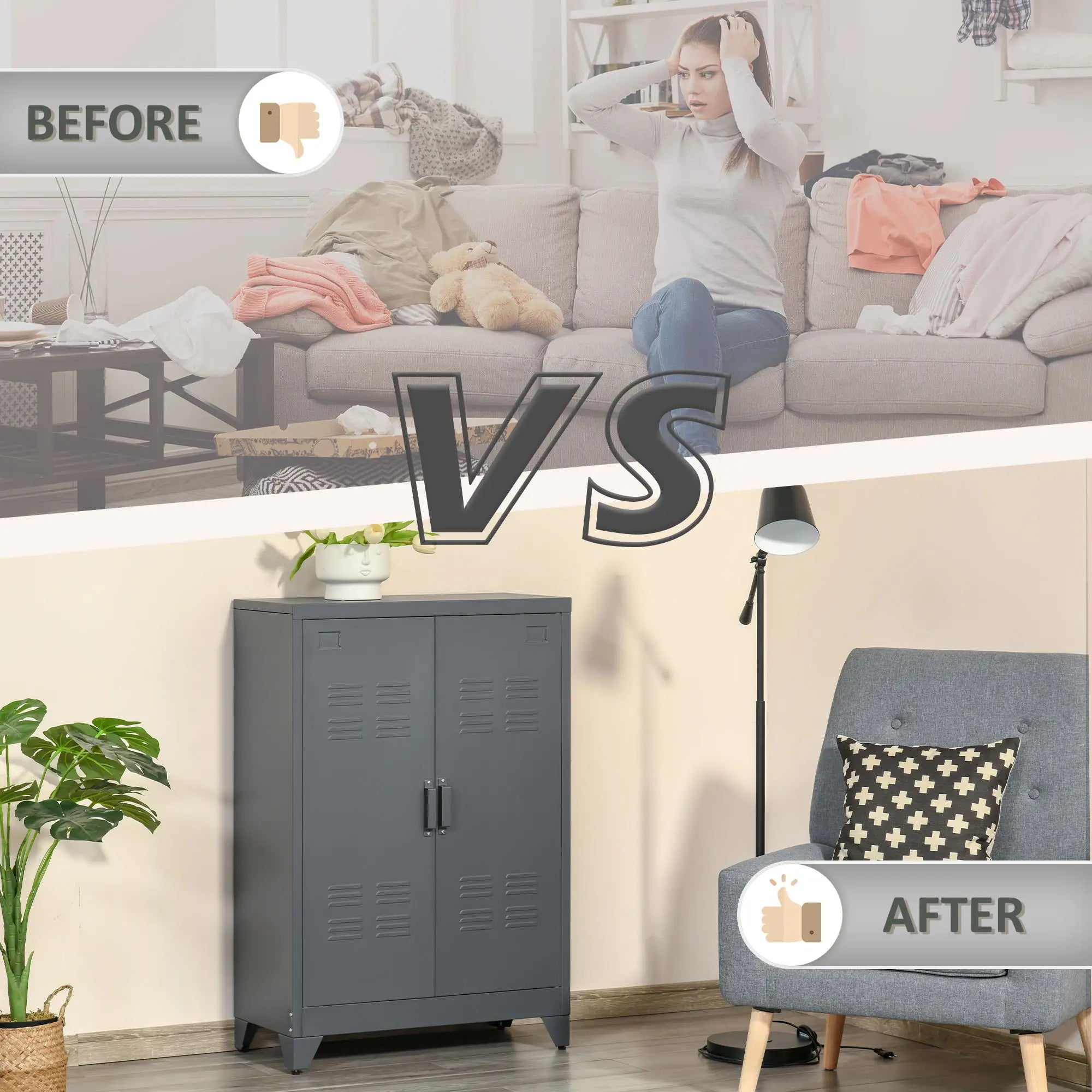 Metal Storage Cabinet, 2 Louvered Doors, Adjustable Shelves, Grey Storage Cabinets at Gallery Canada