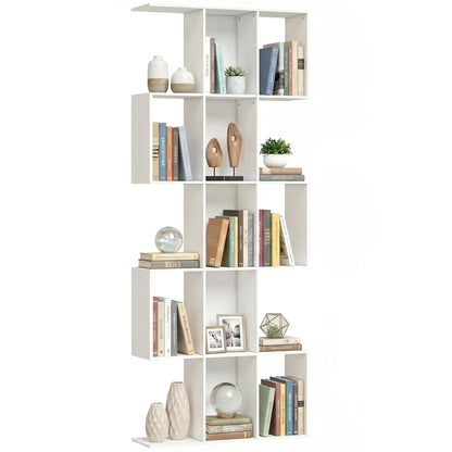 5-Tier Bookshelf, S Shaped Geometric Bookcase, White Wood Grain, White Display Bookshelves at Gallery Canada
