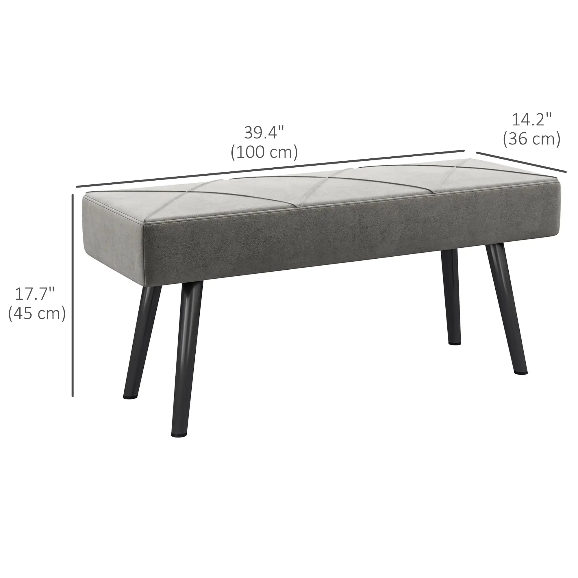 39 Inches Upholstered Bed Bench, Modern Steel Legs, Grey Storage Ottomans & Benches at Gallery Canada