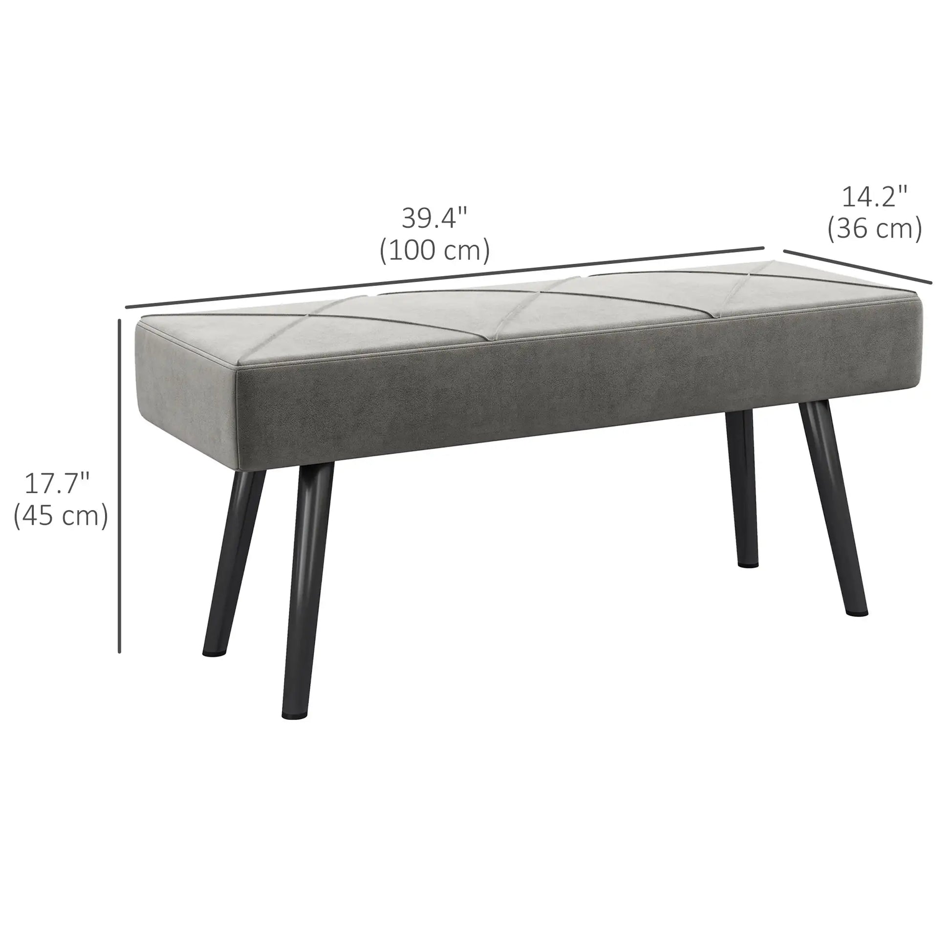 39 Inches Upholstered Bed Bench, Modern Steel Legs, Grey Storage Ottomans & Benches at Gallery Canada