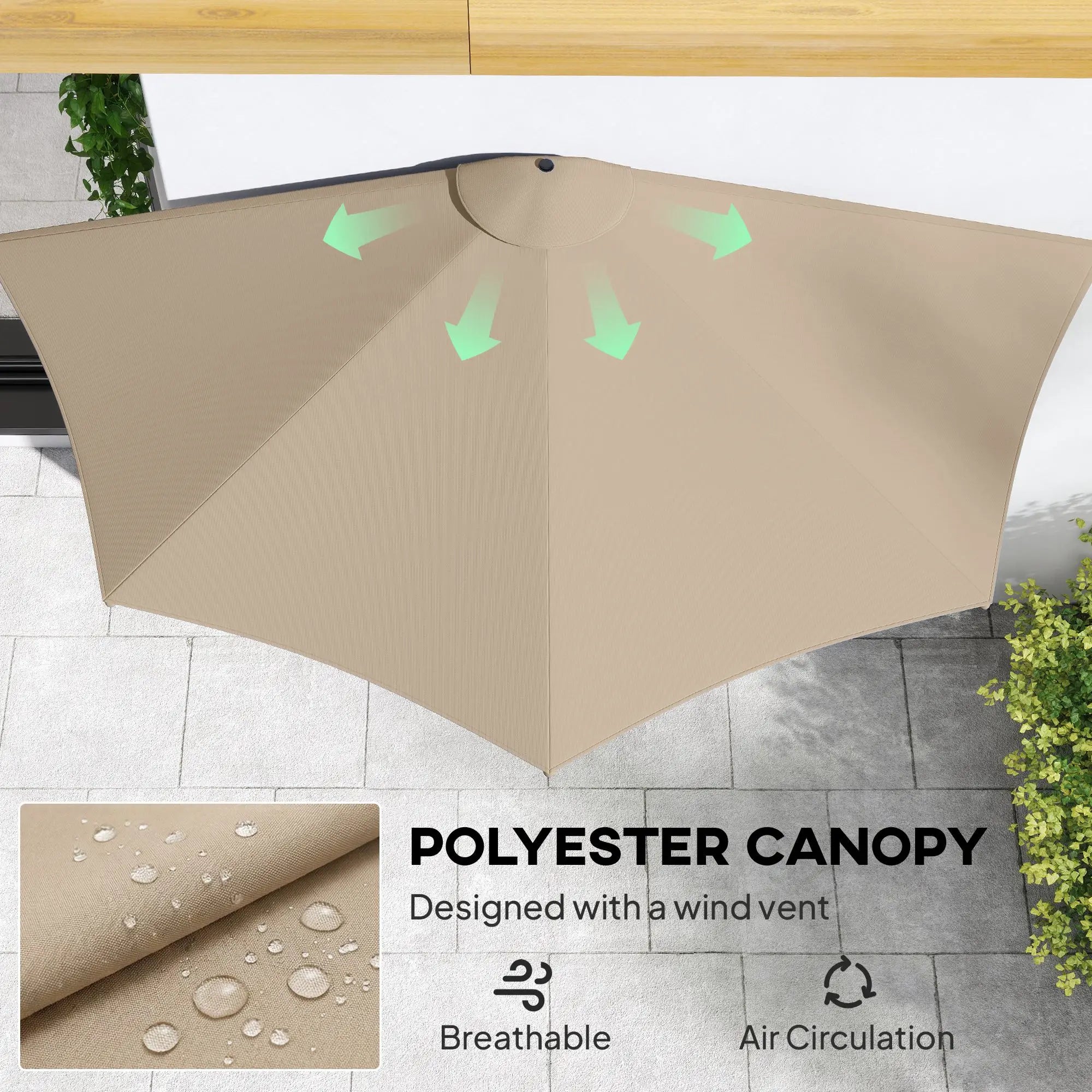 9.8ft Half Umbrella, Semi Round Patio Parasol, Crank Handle, Top Vent, Coffee Half Round Umbrellas at Gallery Canada