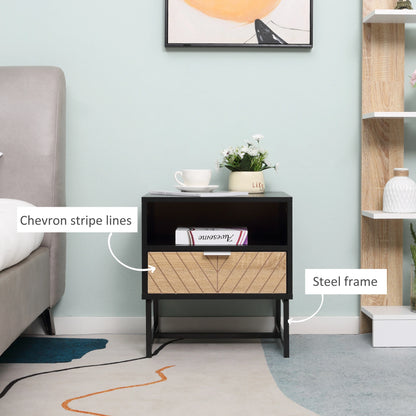 Modern Bedside Table with Drawer, Storage Shelf, Oak, Black Bedside Tables at Gallery Canada