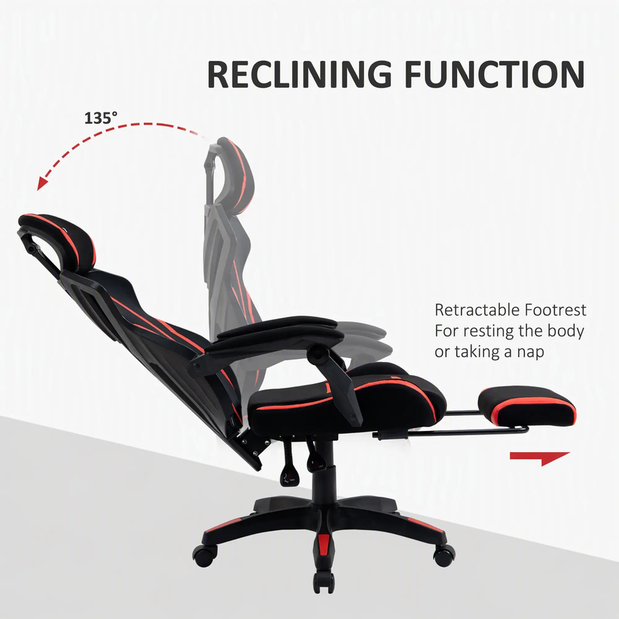 Racing Gaming Chair, Ergonomic Computer Chair with Footrest, Headrest, Black, Red Video Game Chairs at Gallery Canada