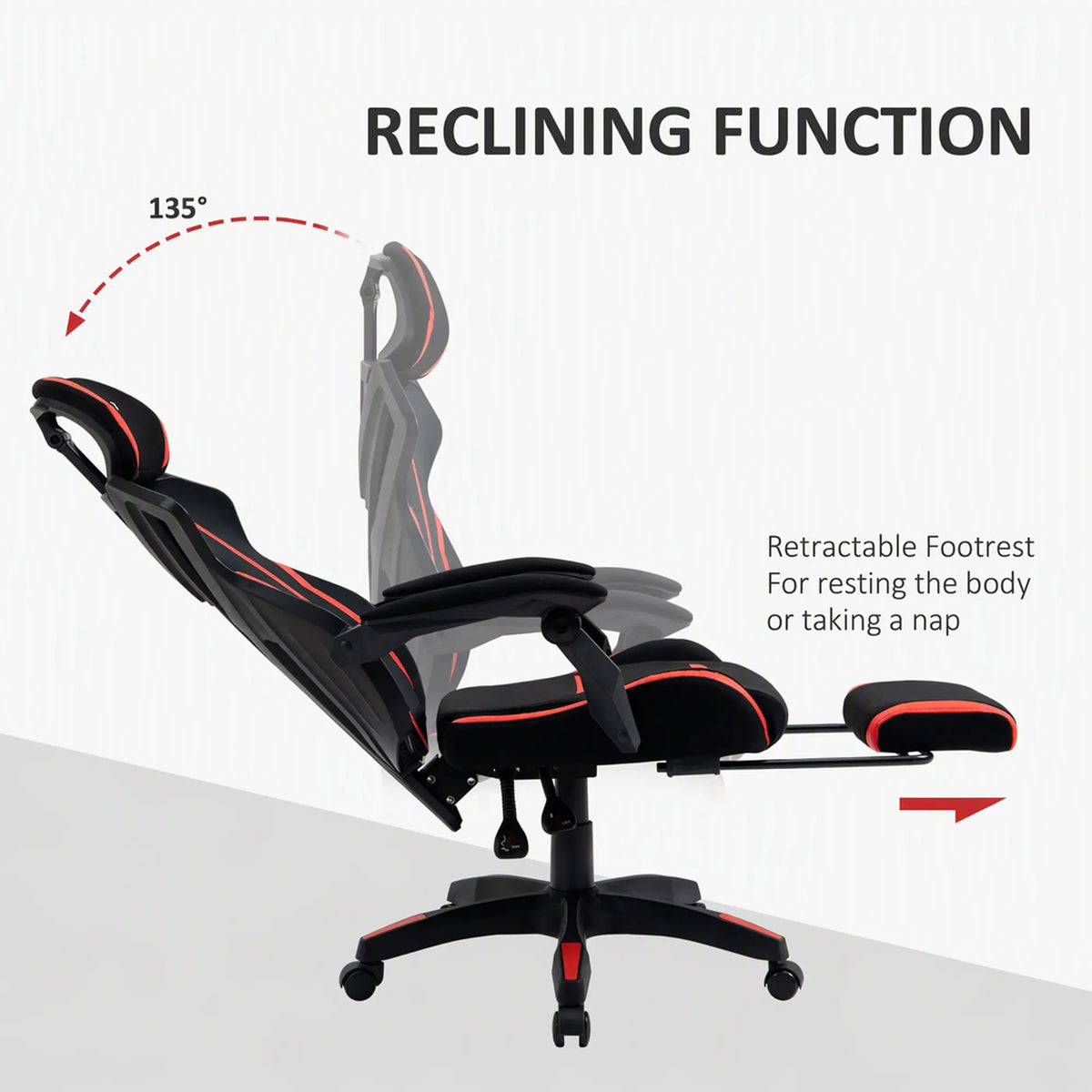 Racing Gaming Chair, Ergonomic Computer Chair with Footrest, Headrest, Black, Red Video Game Chairs at Gallery Canada