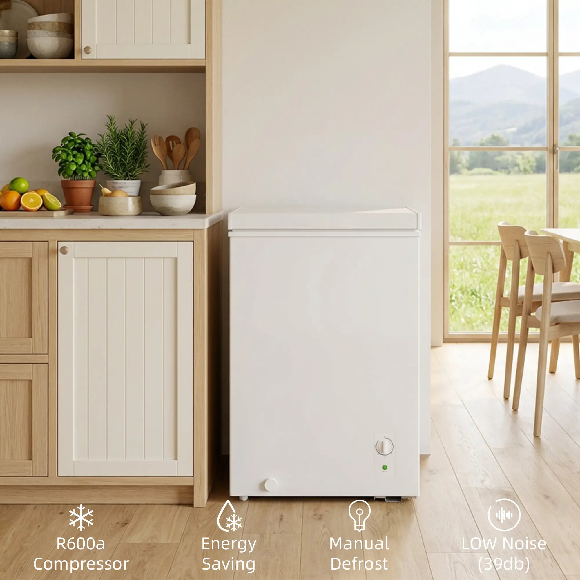 3.5 Cu.Ft Chest Freezer, Adjustable Thermostat, Wire Basket, White Small Kitchen Appliances at Gallery Canada