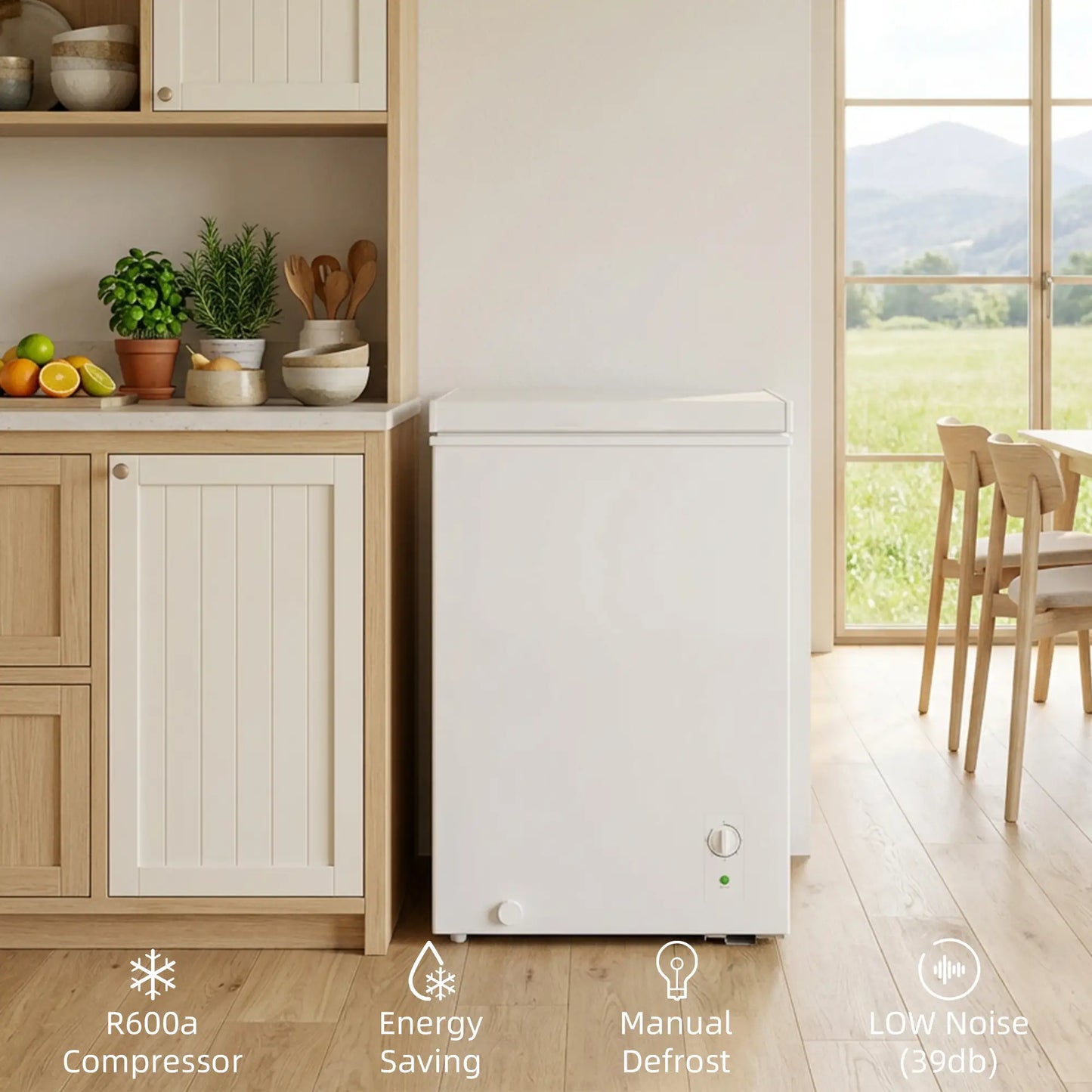 3.5 Cu.Ft Chest Freezer, Adjustable Thermostat, Wire Basket, White Small Kitchen Appliances at Gallery Canada