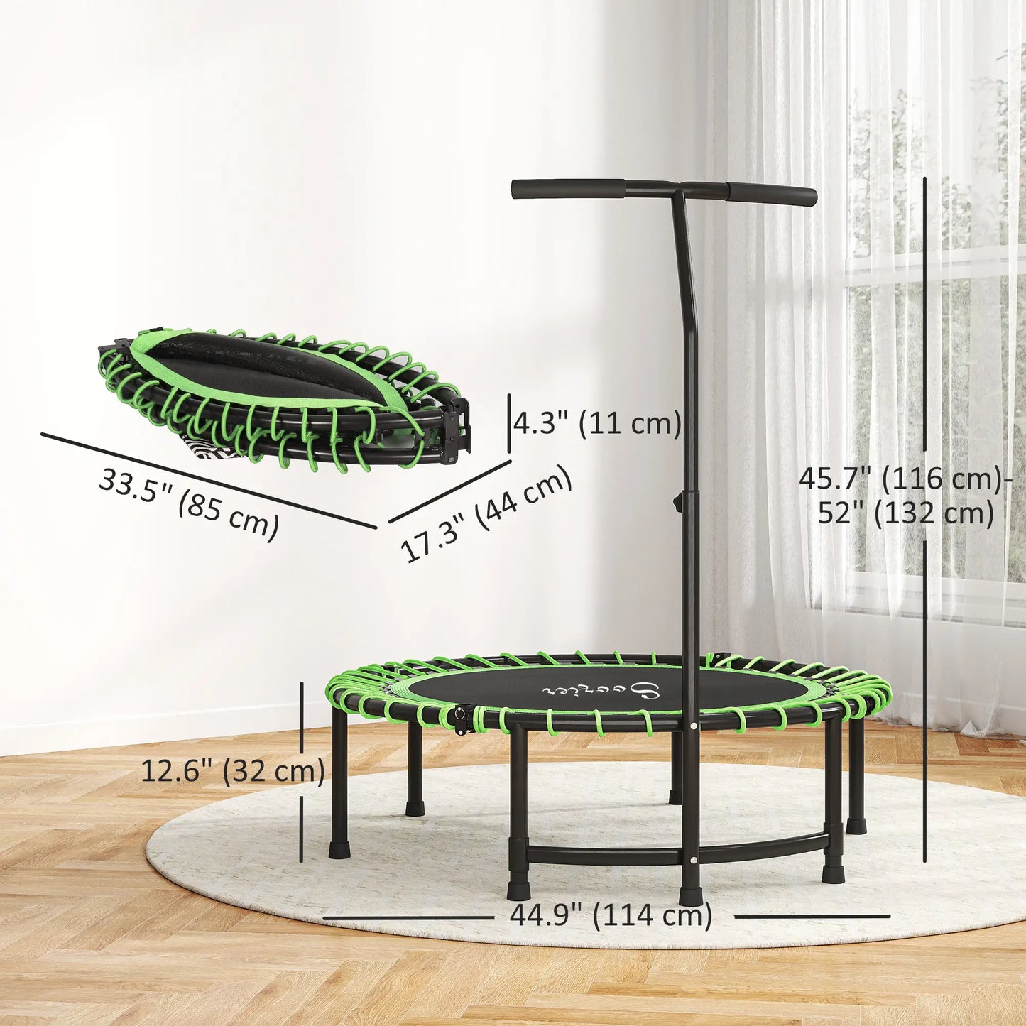 45" Foldable Mini Trampoline, Adjustable Handle, Fitness Exercise Rebounder Trampolines at Gallery Canada