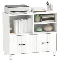 Armoire de classement latérale de bureau, 1 tiroir, étagères ouvertes, blanc