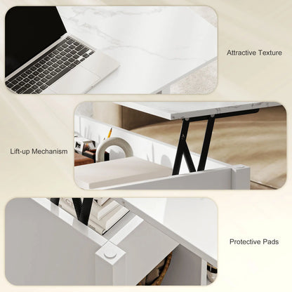 Lift Top Coffee Table, Storage Shelves, Hidden Compartment, 41" L, White Coffee Tables at Gallery Canada