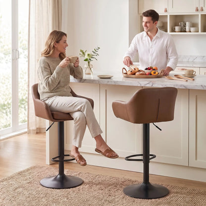 PU Leather Adjustable Swivel Bar Stools Set of 2, Brown Bar Stools at Gallery Canada