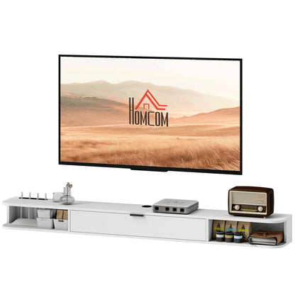 Support TV flottant de 71 pouces, console multimédia murale, blanc