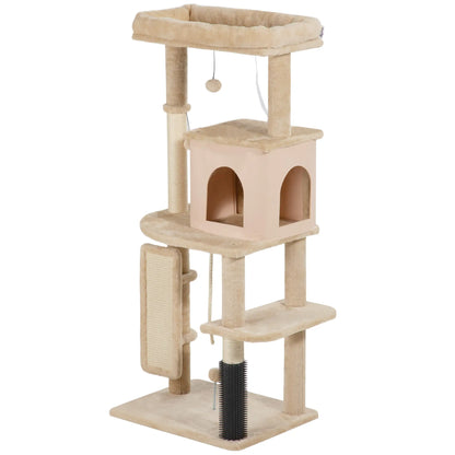 52 Inch Cat Tree with Scratching Posts, Bed, Condo, Grooming Brush Cat Towers Beige at Gallery Canada