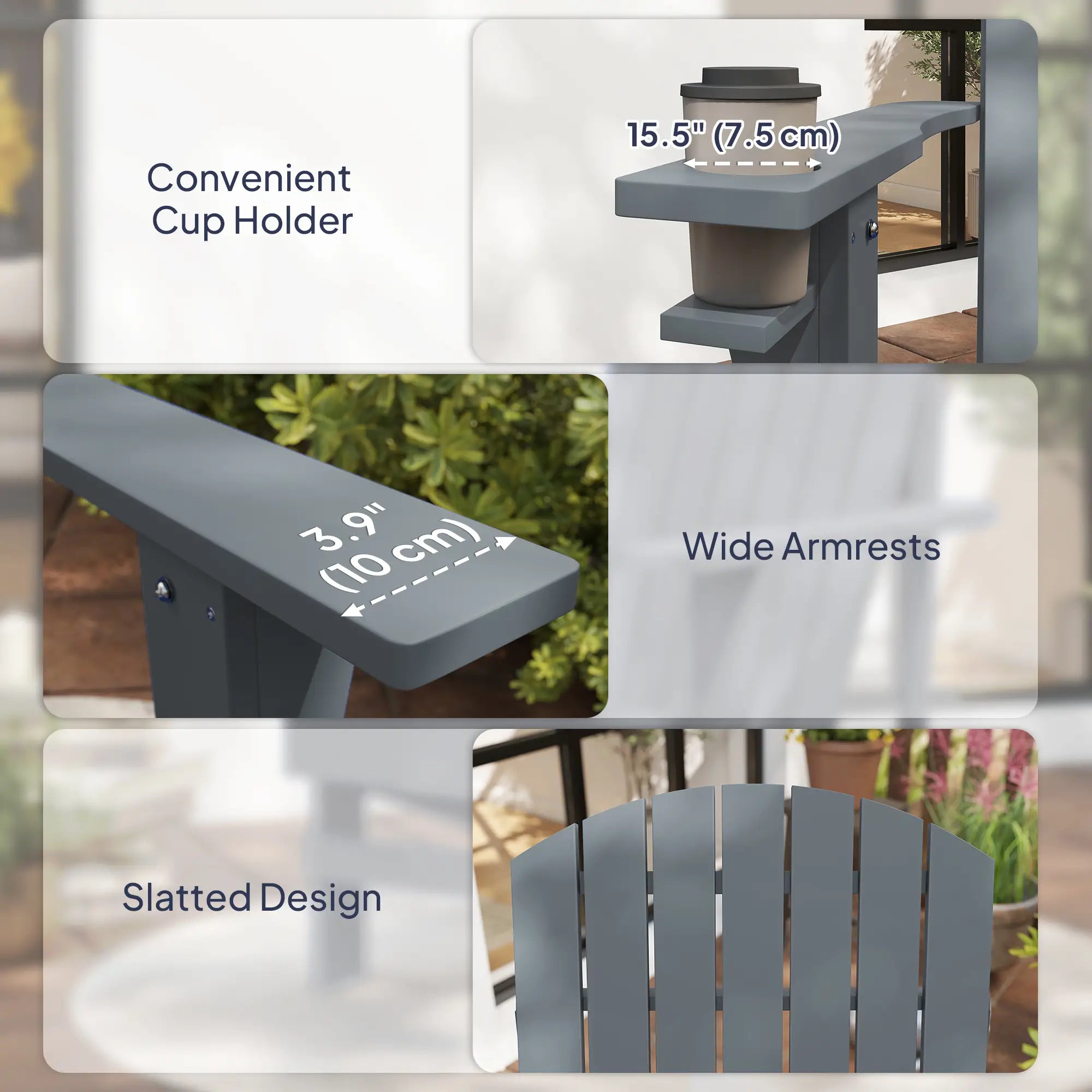 Classic Adirondack Chair, Garden Deck Chair with Cup Holder, Dark Grey Patio Chairs at Gallery Canada