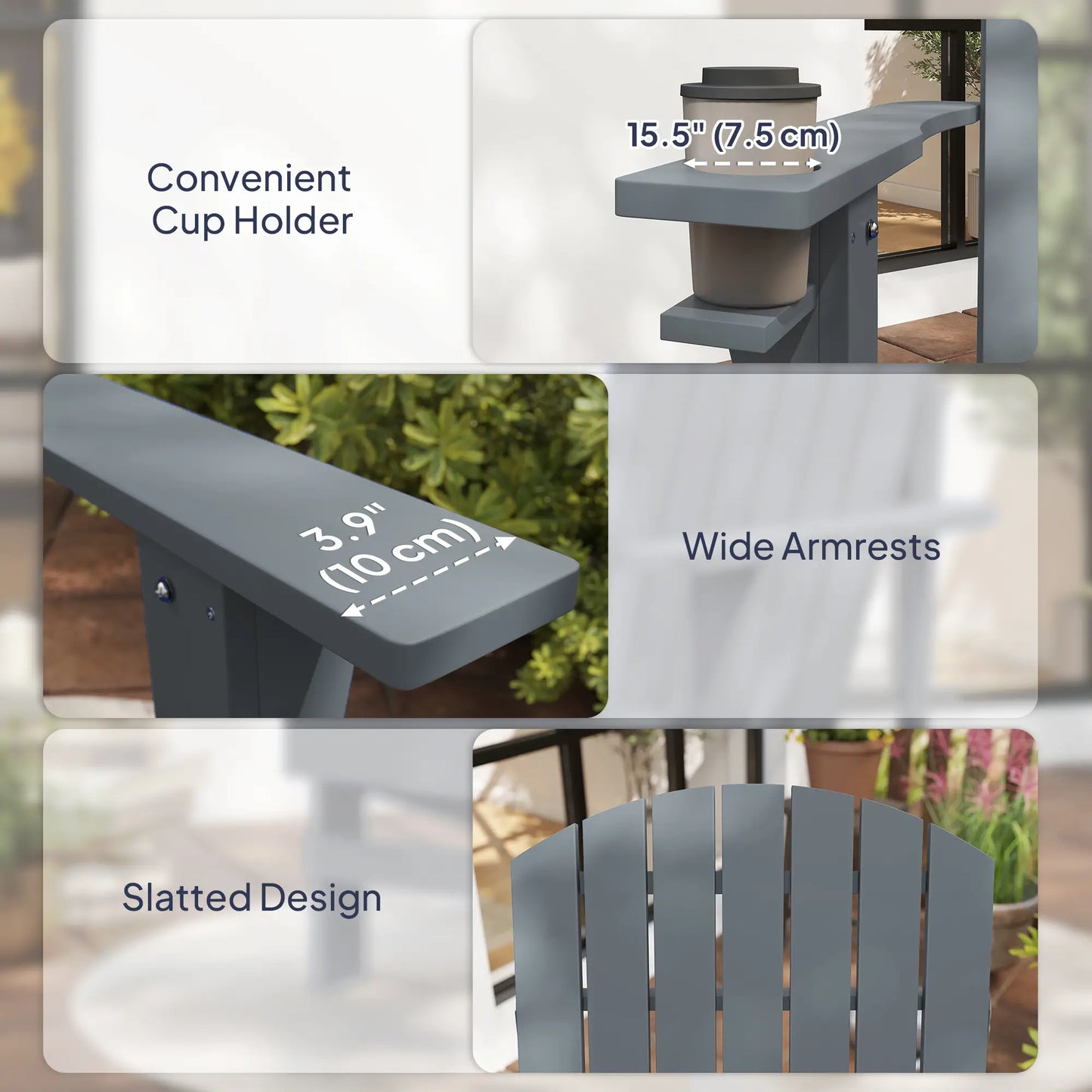 Classic Adirondack Chair, Garden Deck Chair with Cup Holder, Dark Grey Patio Chairs at Gallery Canada
