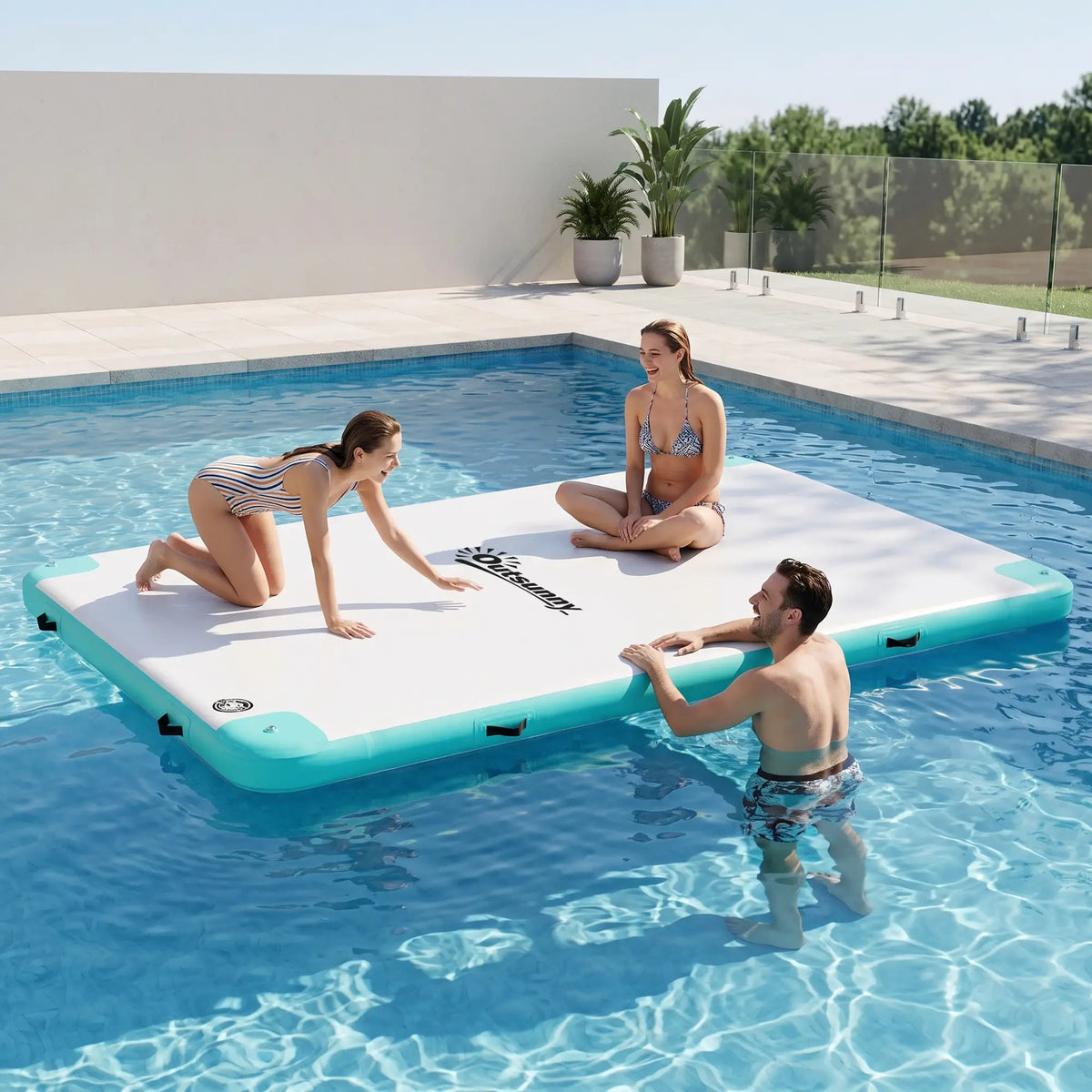 10'X7' Floating Dock, Inflatable Island With Pump & Backpack, Blue Green Floating Water Mats at Gallery Canada