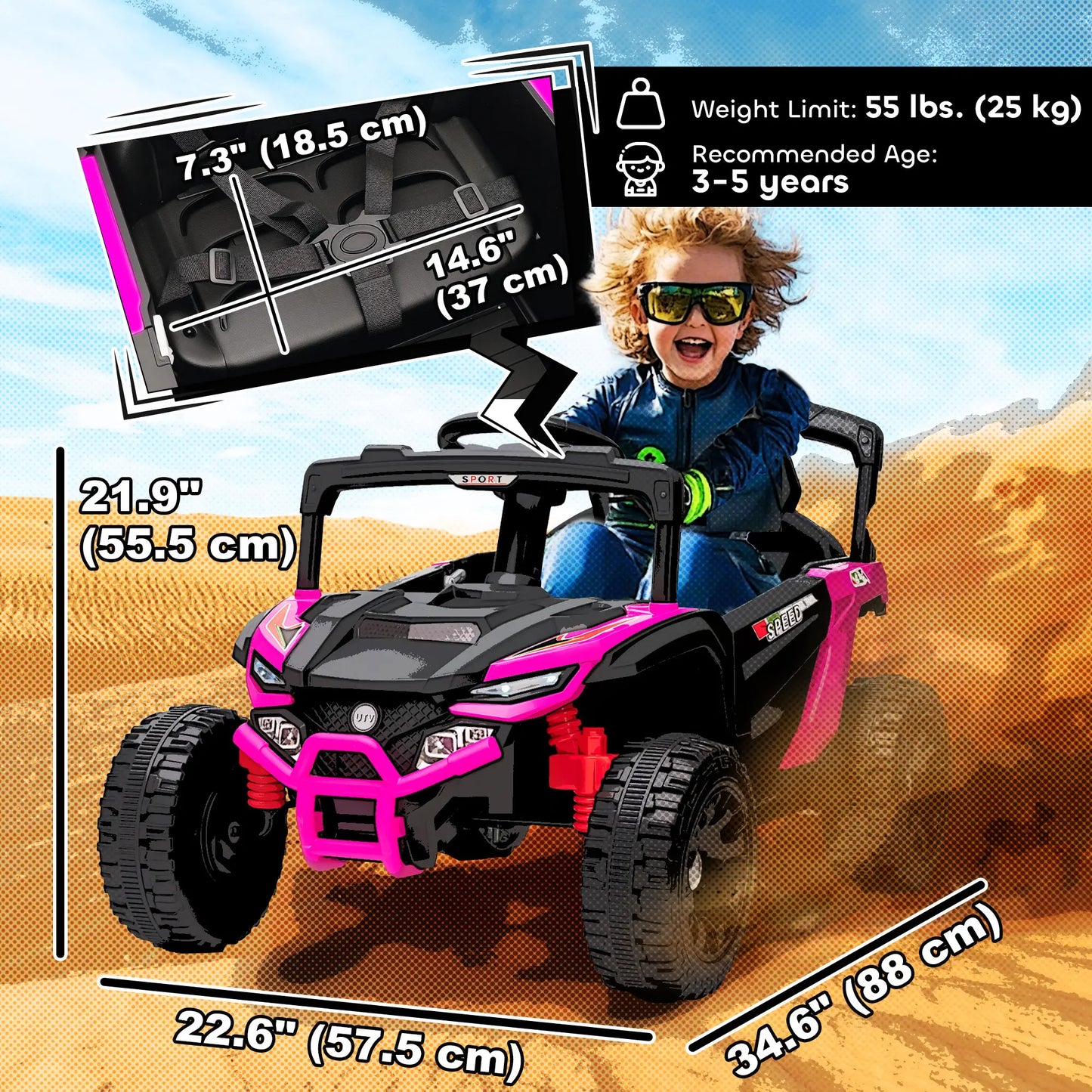 12V Kids Ride On Truck, Dual Motors, Rear Suspension, Remote Control, Pink Electric Toy Cars at Gallery Canada